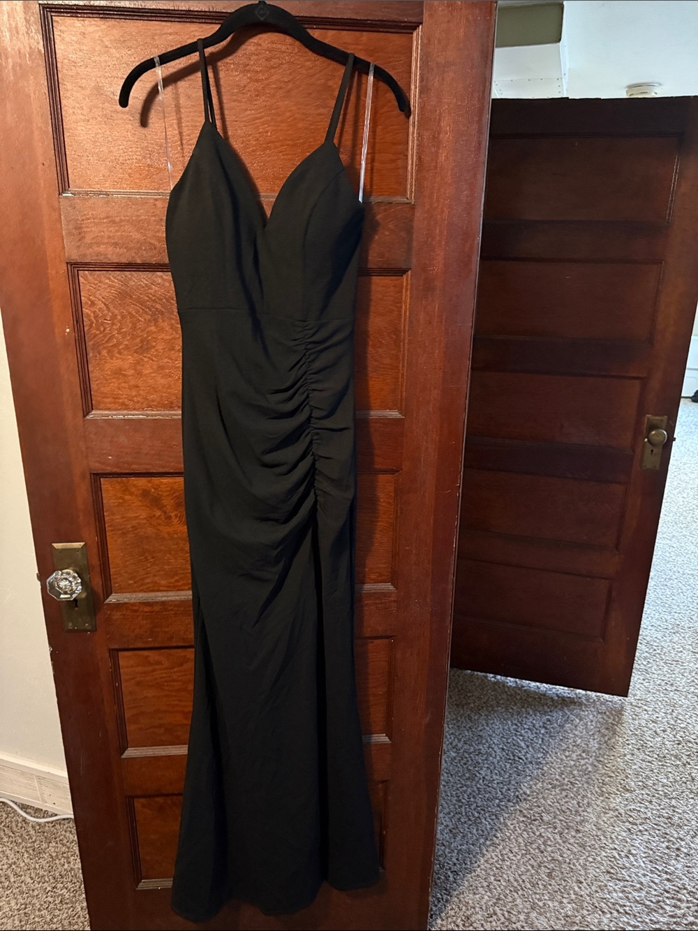 Black Ruched Spaghetti-Strap Maxi Dress